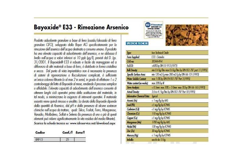 Bayoxide E33 - Rimozione Arsenico 25 LT